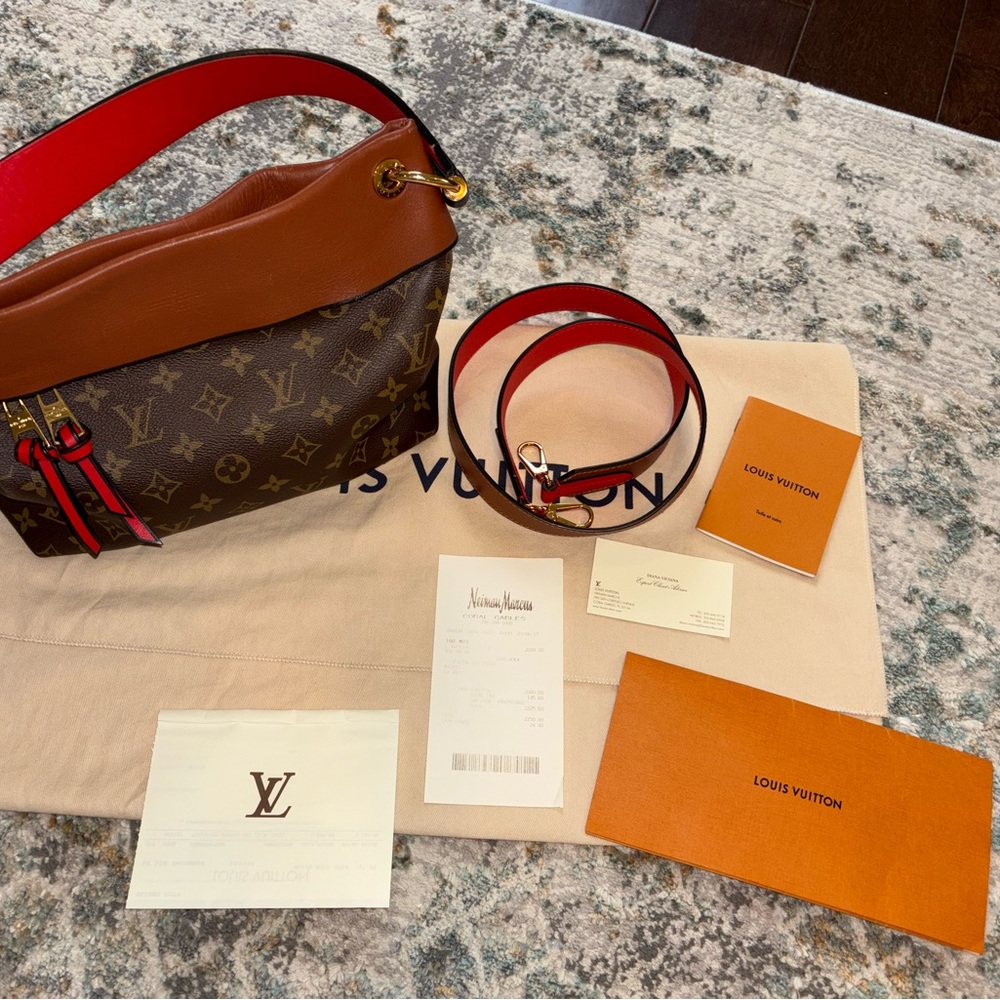 Louis Vuitton Tuileries Hobo Monogram Bag with Red and Brown Accents